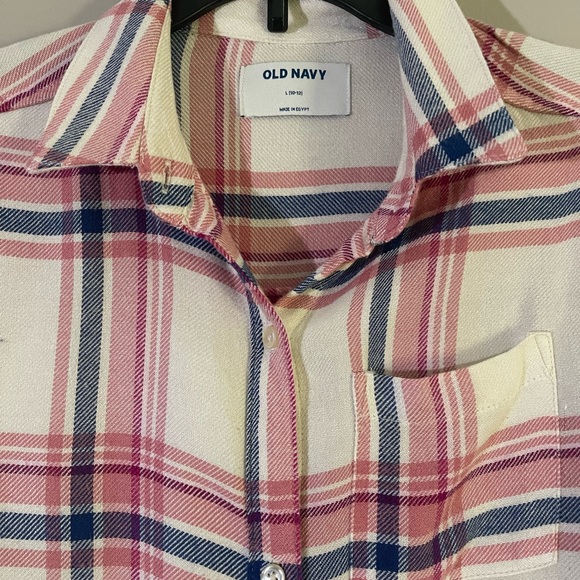 Plaid Flannel Shirt/Girls/Pink & Blue Plaid/Size L-10/12/Old Navy - Picture 4 of 6